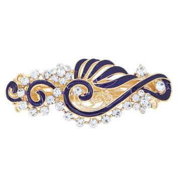 Enamel Ribbons Barrette with Rhinestones Violet